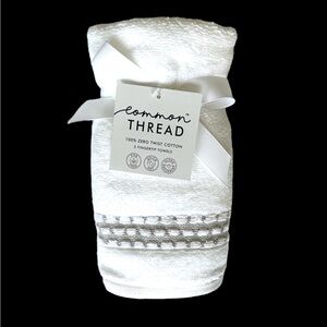 Common Thread 2 Pc Tip Towels Set 100% Cotton White w/ Gray accents SUSTAINABLE